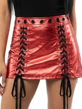 Widow Dolls Kill Faux Leather Red Mini Lined Skirt Women Size S